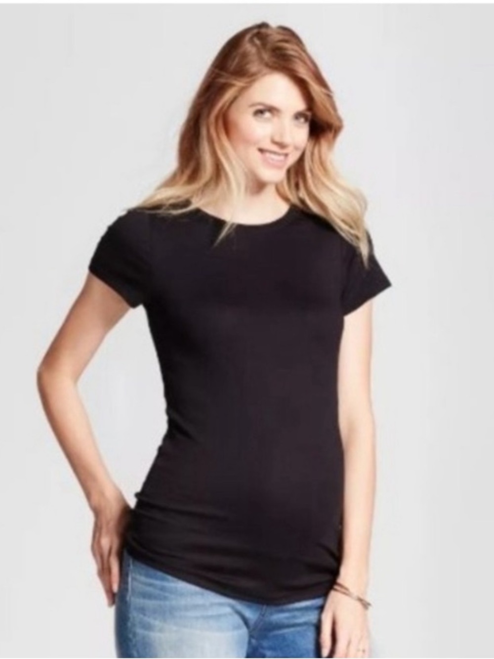 Ingrid & Isabel ‘Core’ Black Maternity Crewneck Tee in Cotton and Modal - Small